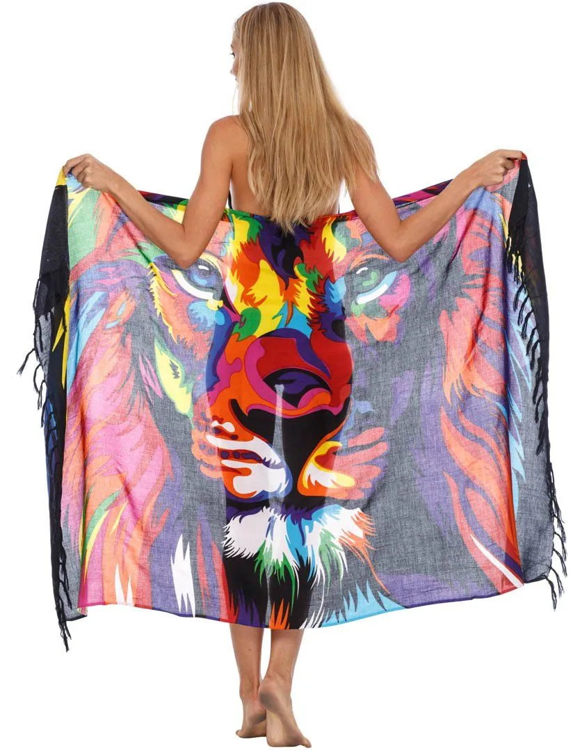 Lion Print Sarong Wrap - Beach Cover-Up by SHU-SHI