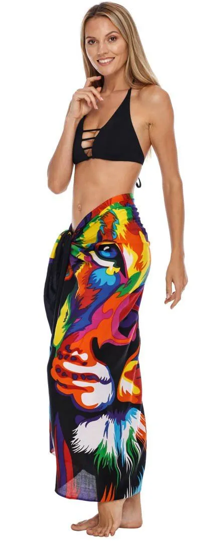 Lion Print Sarong Wrap - Beach Cover-Up by SHU-SHI