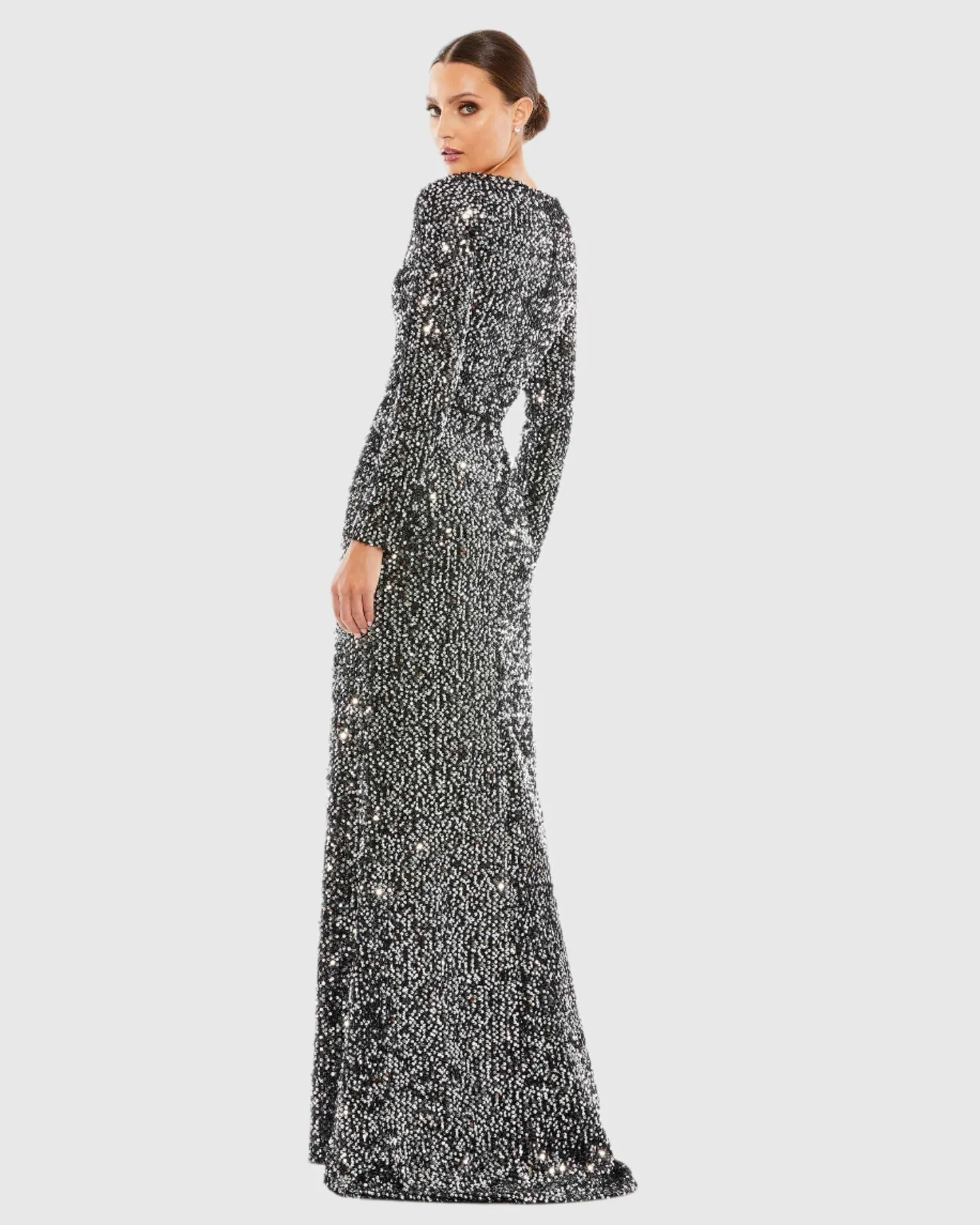 Long Sleeve Sequin Gown - Black