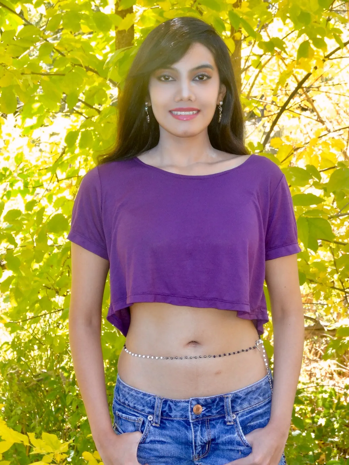 Loose Boxy Purple Short Sleeve Crop Top / Made in USA