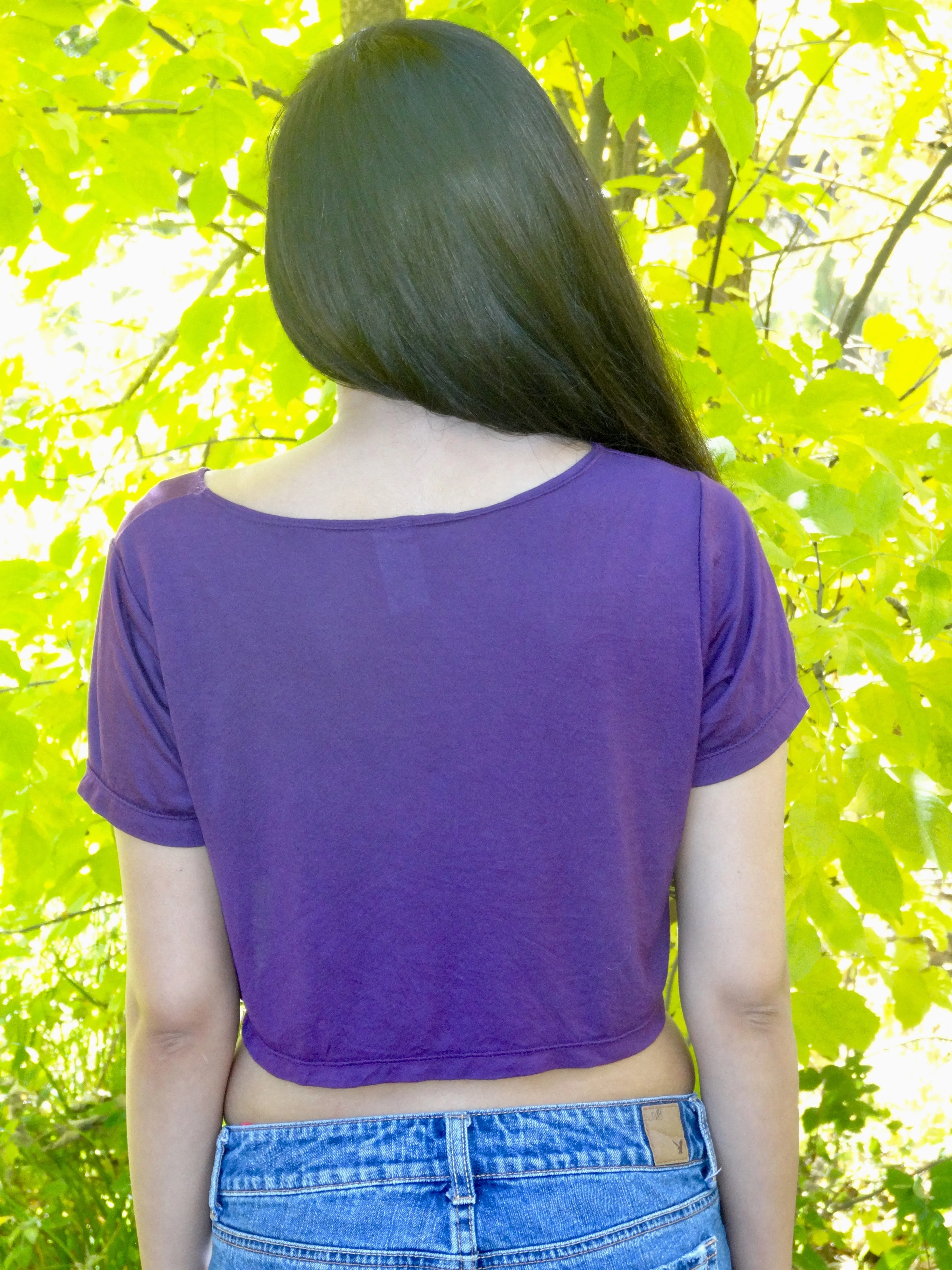 Loose Boxy Purple Short Sleeve Crop Top / Made in USA