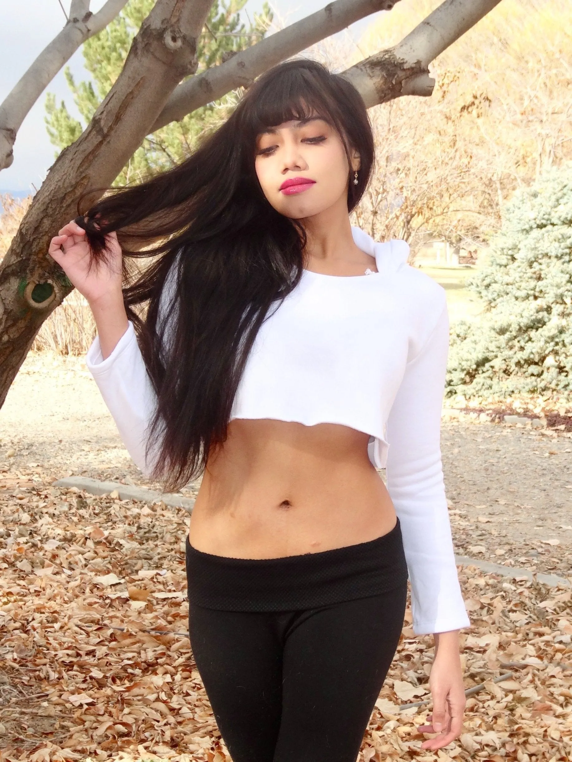 Loose Boxy White Long Sleeve Cropped Hoodie / Crop Top / Made in USA