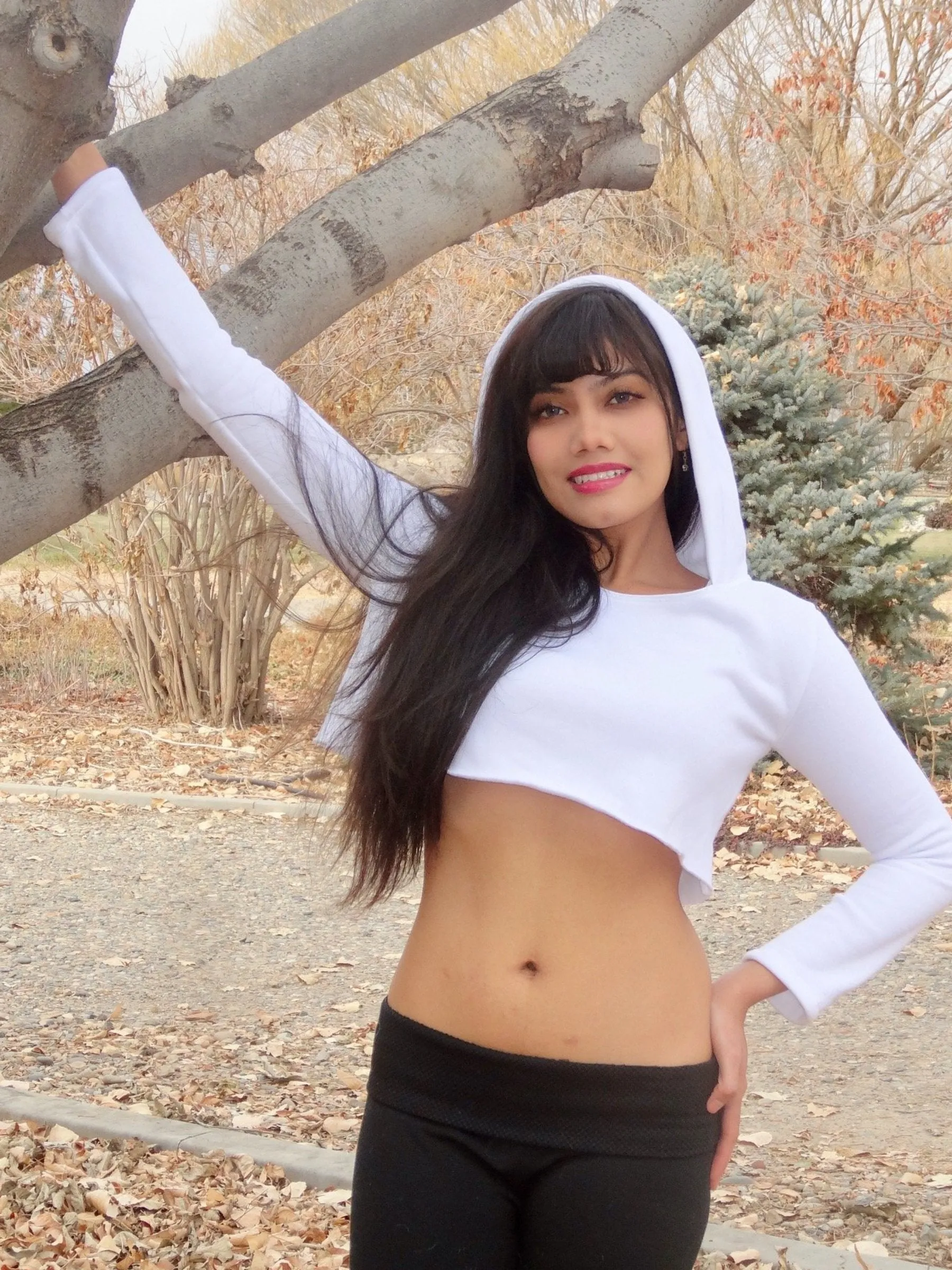 Loose Boxy White Long Sleeve Cropped Hoodie / Crop Top / Made in USA