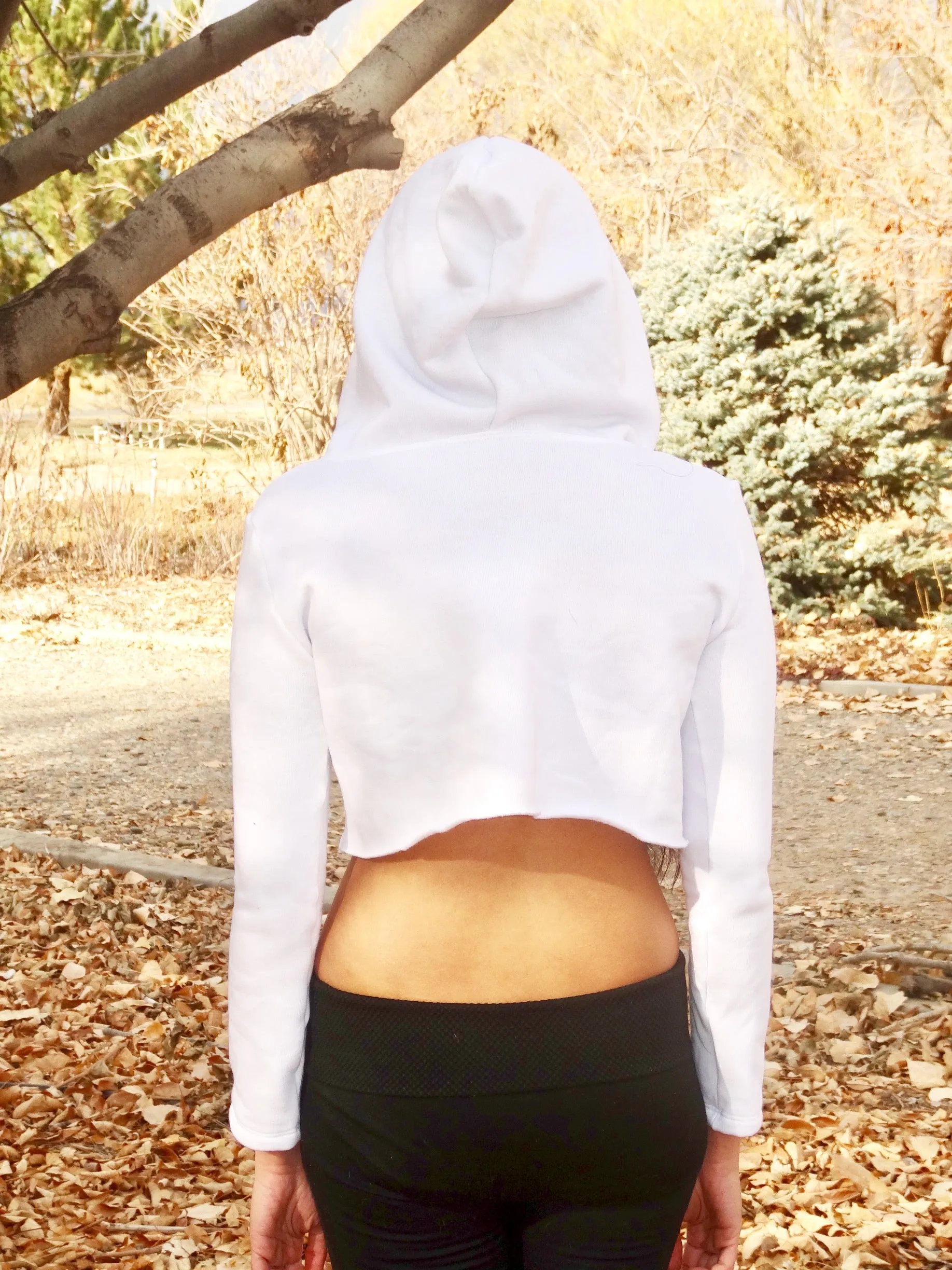 Loose Boxy White Long Sleeve Cropped Hoodie / Crop Top / Made in USA