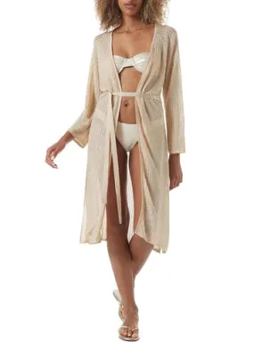 Melissa Odabash Rosie Knit Belted Short Kaftan- Gold