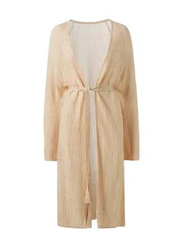 Melissa Odabash Rosie Knit Belted Short Kaftan- Gold