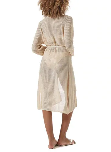 Melissa Odabash Rosie Knit Belted Short Kaftan- Gold