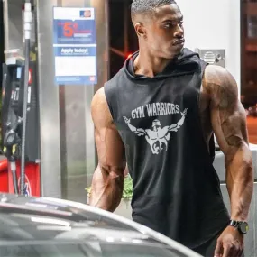 Mens Bodybuilding Hooded Tank Top Cotton Sleeveless Vest Fitness Sweatshirt Workout Sportswear Tops Male