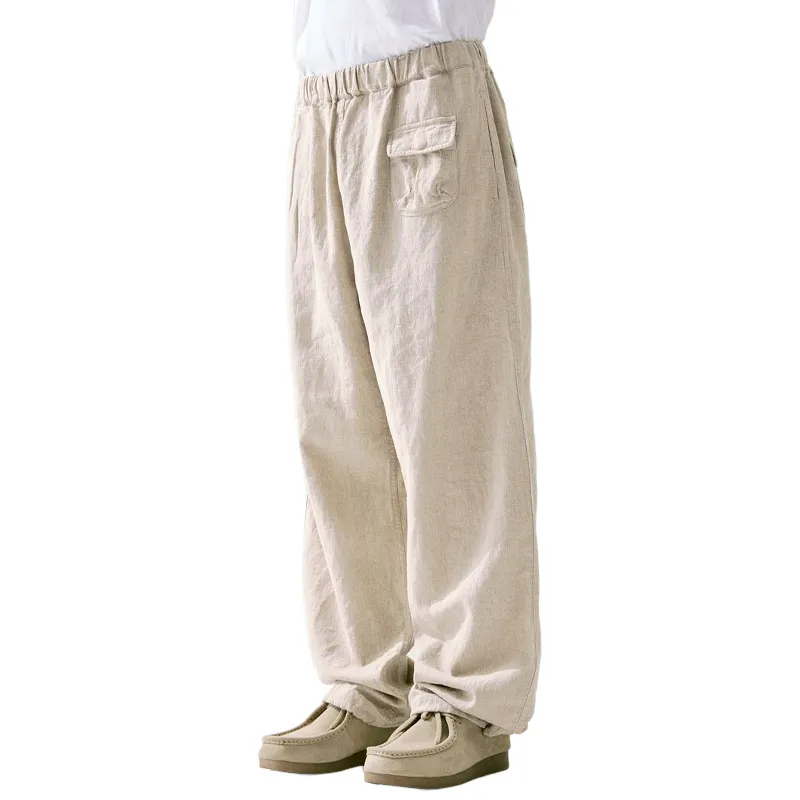Men's Casual Loose Linen Elastic Waist Floor-length Pants 79160560U