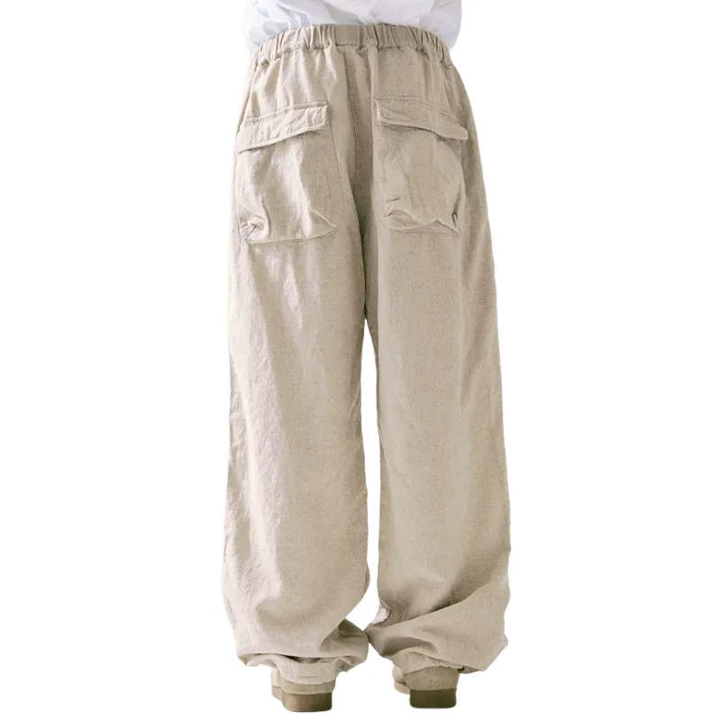 Men's Casual Loose Linen Elastic Waist Floor-length Pants 79160560U