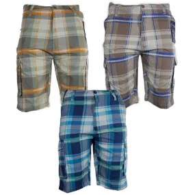 Men's Plaid Cargo Shorts Checkered Multi Pocket Lightweight Casual Button Shorts