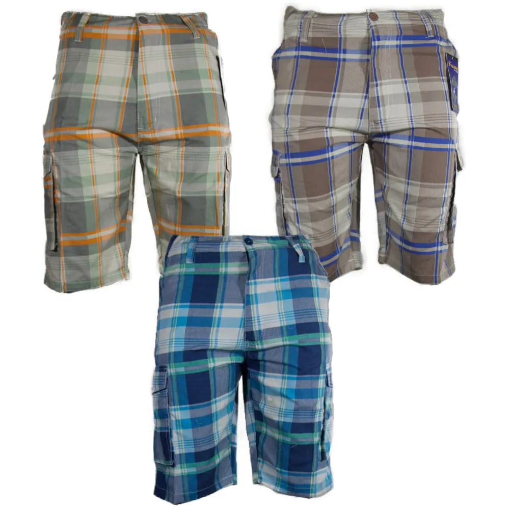 Men's Plaid Cargo Shorts Checkered Multi Pocket Lightweight Casual Button Shorts