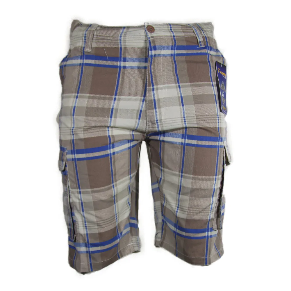Men's Plaid Cargo Shorts Checkered Multi Pocket Lightweight Casual Button Shorts