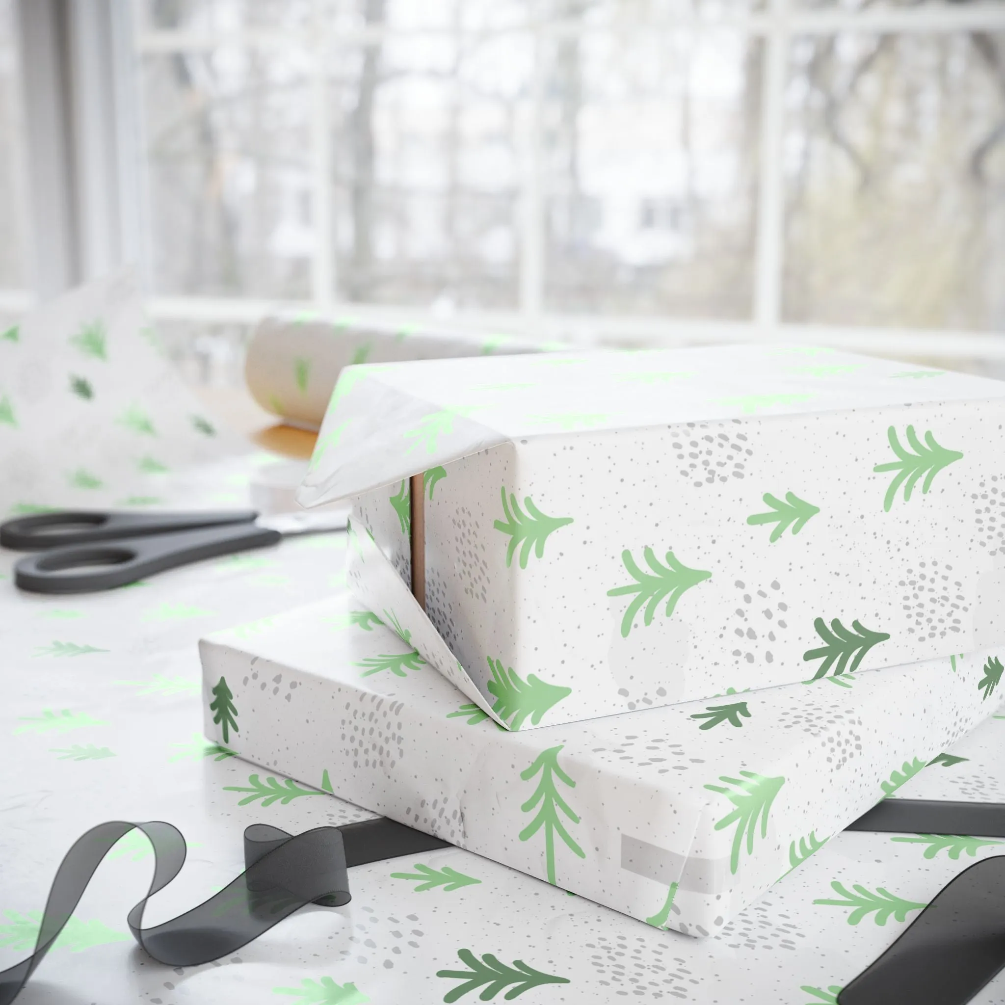 Minimalist Evergreen Wrapping Paper : Modern Holiday Gift Wrap with Simple Green Tree Design, Perfect for Christmas Gifts