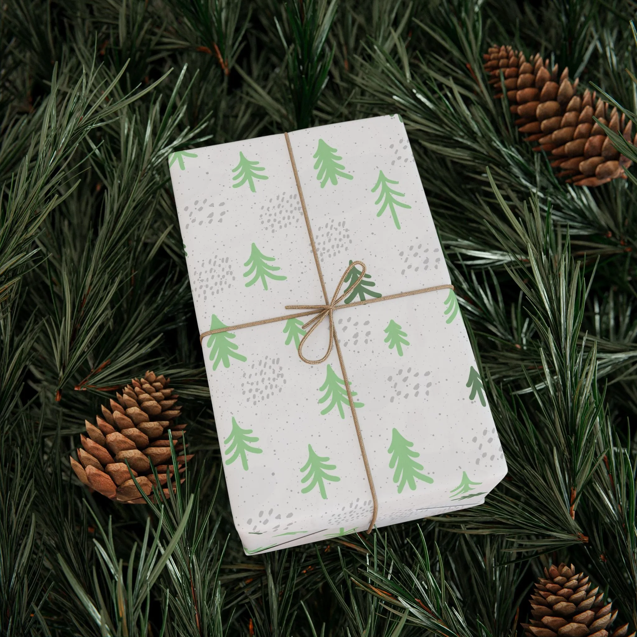 Minimalist Evergreen Wrapping Paper : Modern Holiday Gift Wrap with Simple Green Tree Design, Perfect for Christmas Gifts