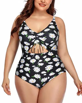 Modest Tummy Control Cutout One Piece Swimsuit For Women-Daisy