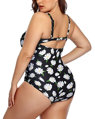 Modest Tummy Control Cutout One Piece Swimsuit For Women-Daisy