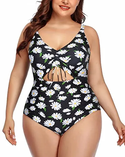 Modest Tummy Control Cutout One Piece Swimsuit For Women-Daisy