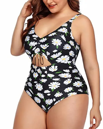 Modest Tummy Control Cutout One Piece Swimsuit For Women-Daisy