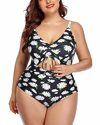 Modest Tummy Control Cutout One Piece Swimsuit For Women-Daisy