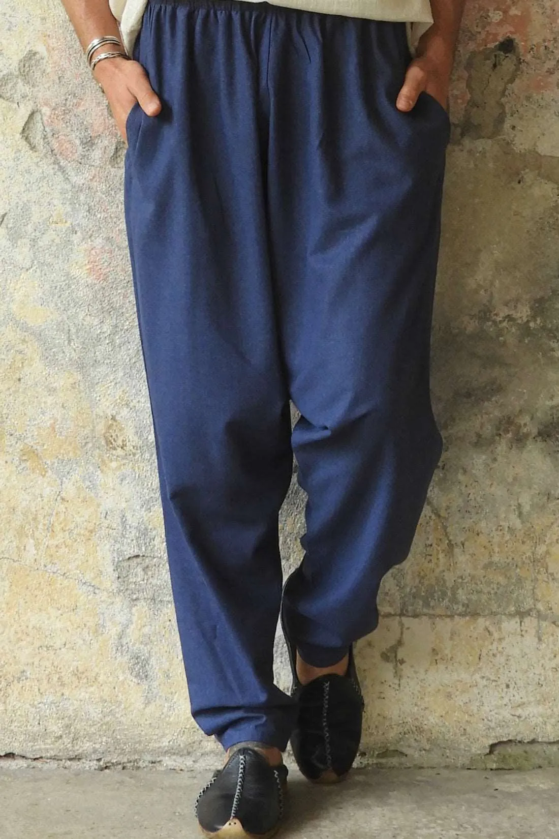 MOON Men's Linen Blend Harem Pants (Beige, Indigo Blue)