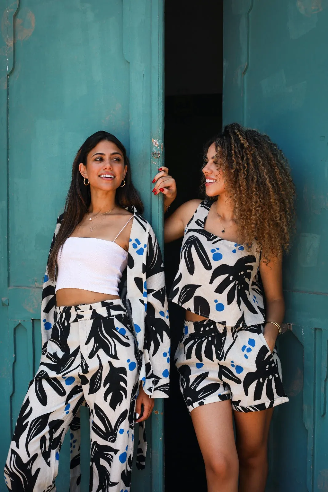 Not So Black And White Leaves Linen Kimono