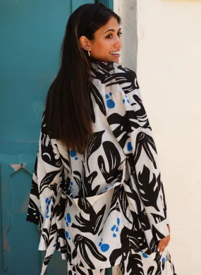 Not So Black And White Leaves Linen Kimono