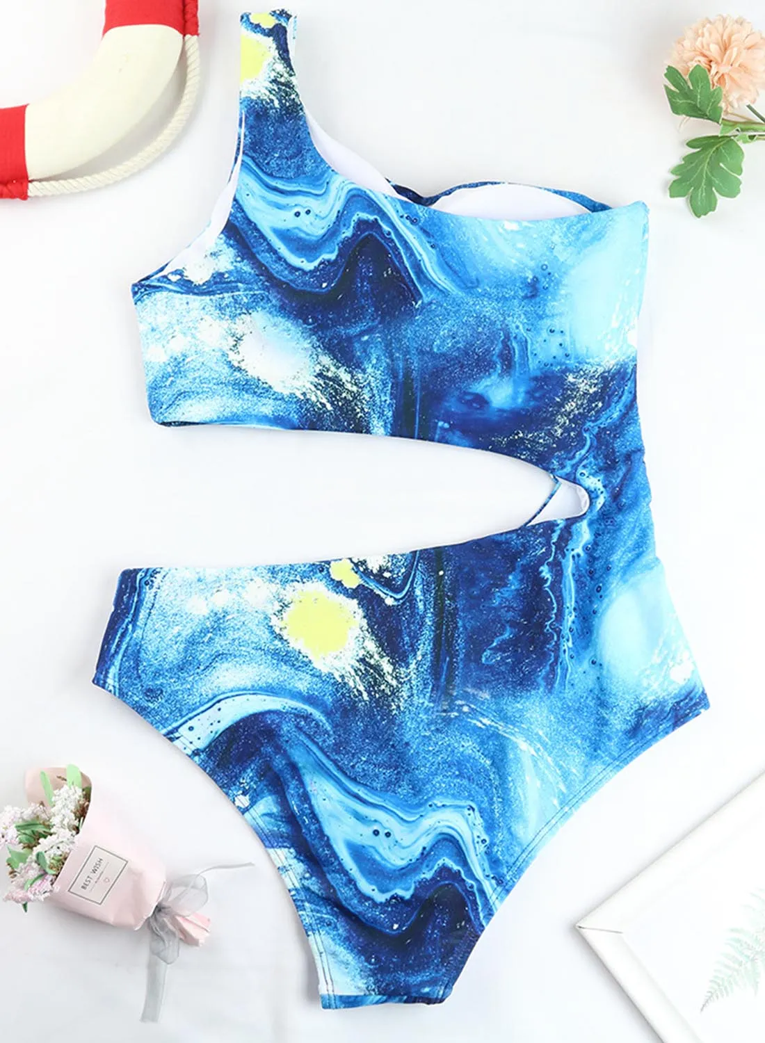 One Piece Swimsuits Tie Dye One Shoulder Monokini