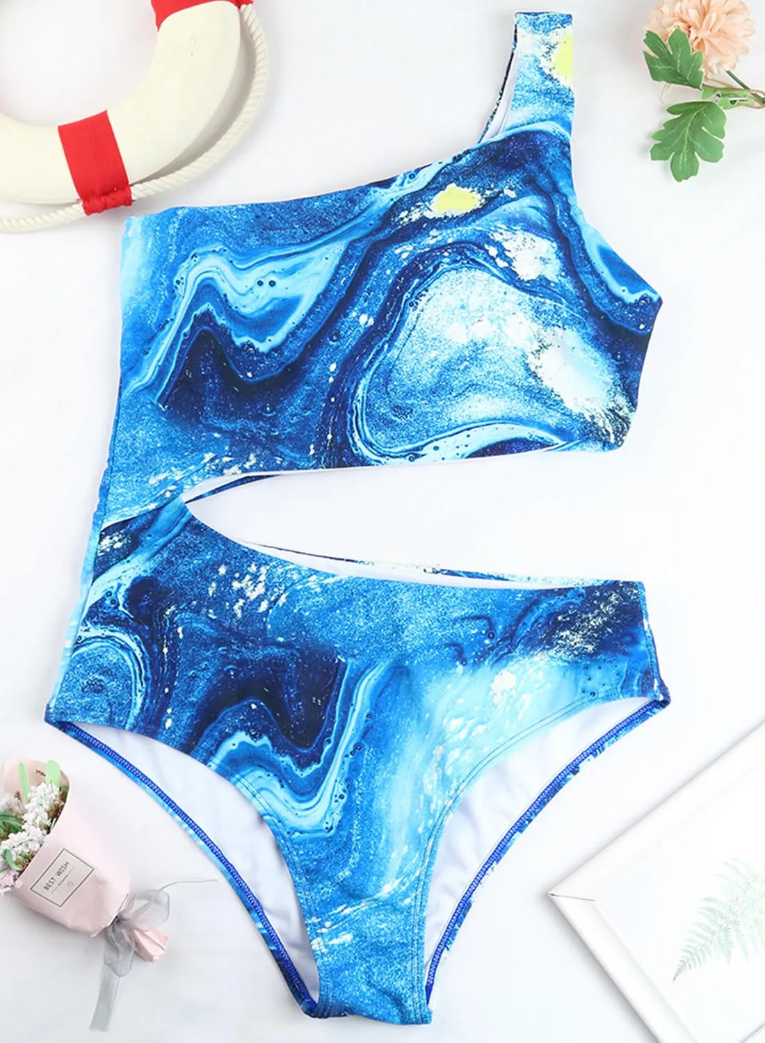 One Piece Swimsuits Tie Dye One Shoulder Monokini
