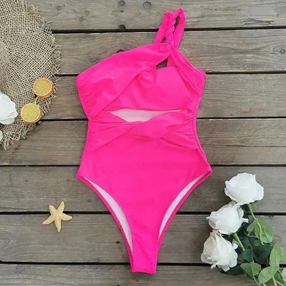 One shoulder cutout swimsuit