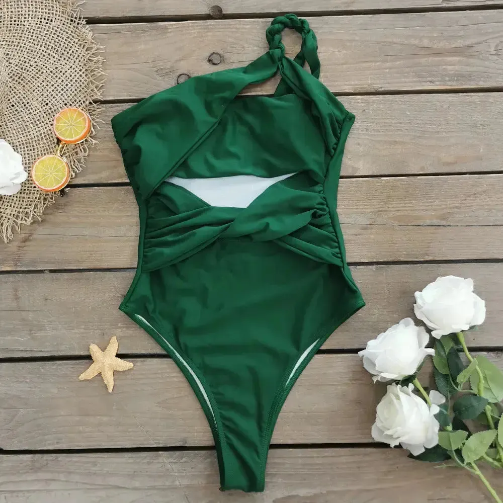 One shoulder cutout swimsuit