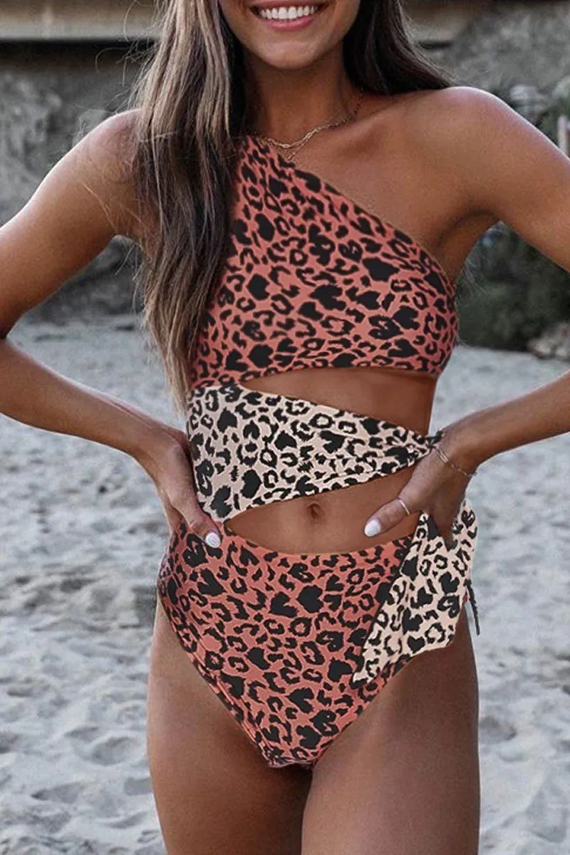 One Shoulder Print One-piece Swimsuit