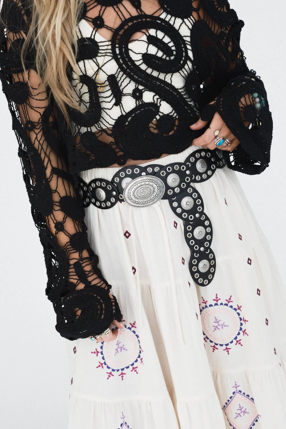 Onyx Oval Western Belt - Black