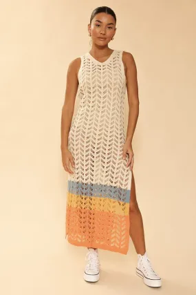 OPEN KNIT COLOR BLOCK COVER UP