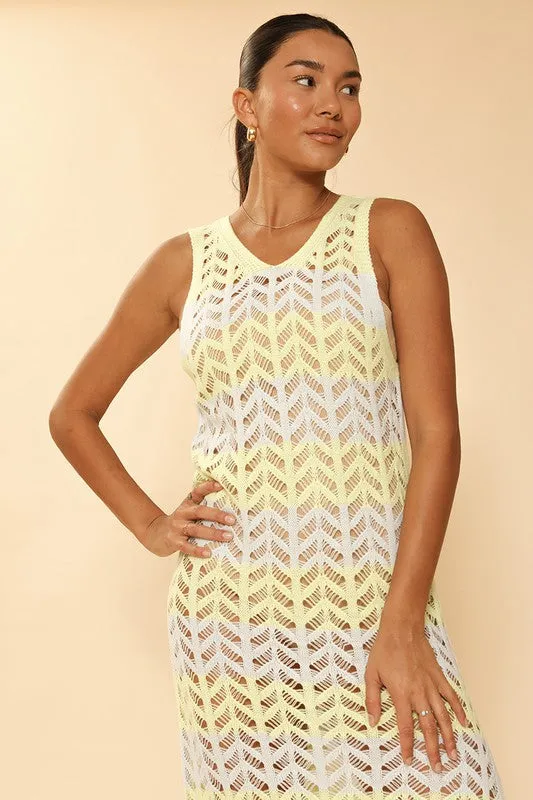 OPEN KNIT COLOR BLOCK COVER UP
