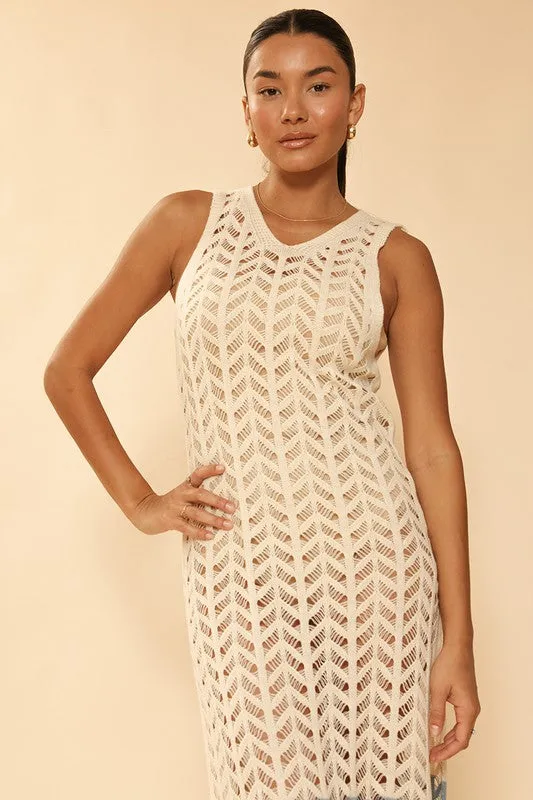 OPEN KNIT COLOR BLOCK COVER UP