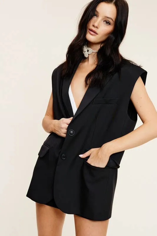 OVERSIZED BLAZER VEST WITH SHOULDER PADS