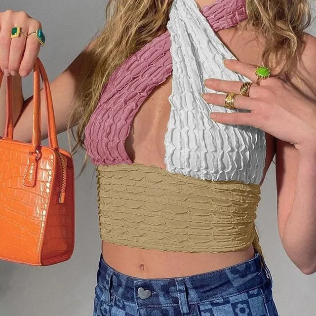 Patchwork Knit Crop Top