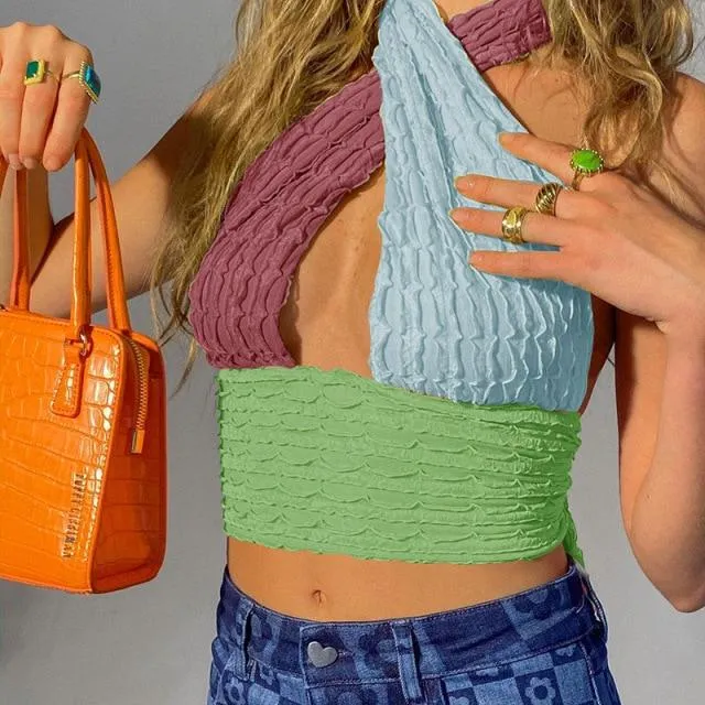 Patchwork Knit Crop Top