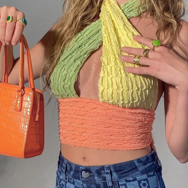 Patchwork Knit Crop Top