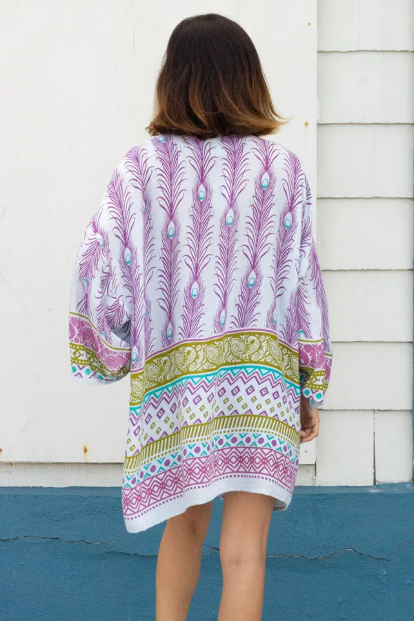 Peacock Feather Print Kimono
