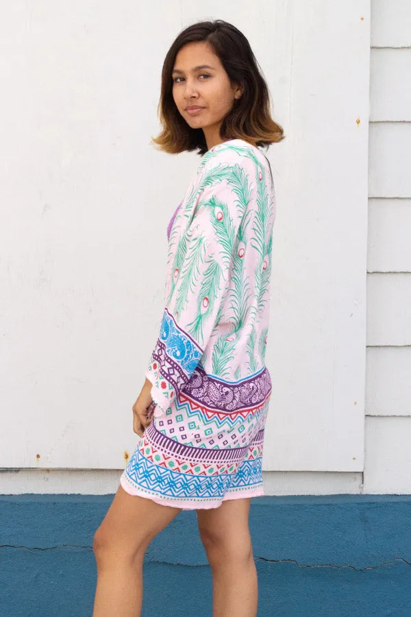 Peacock Feather Print Kimono