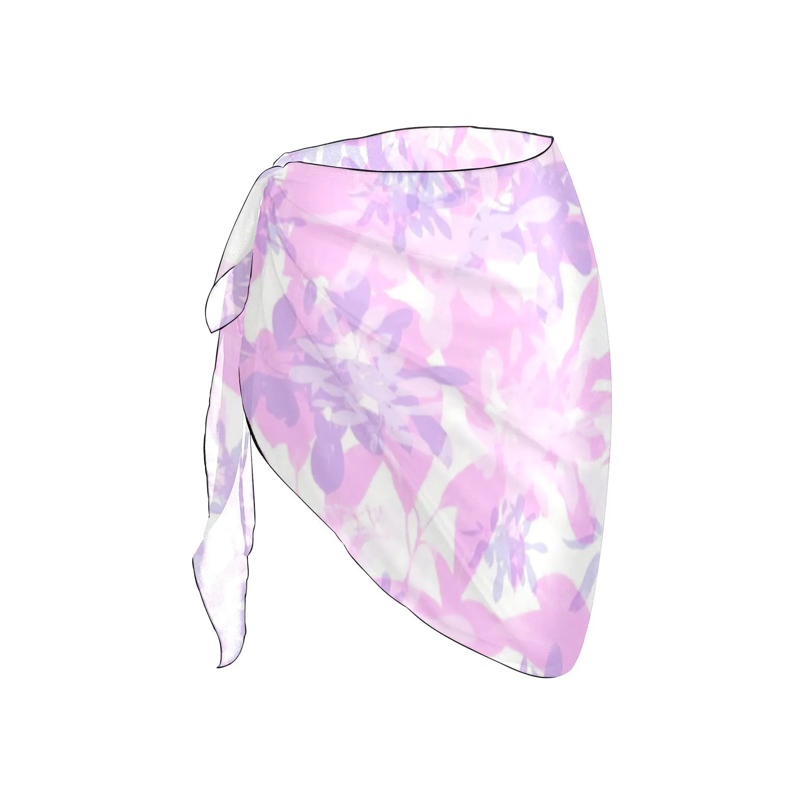 Pink & Purple Leaves Short Chiffon Sarong Wrap up to 5 XL (FWS)