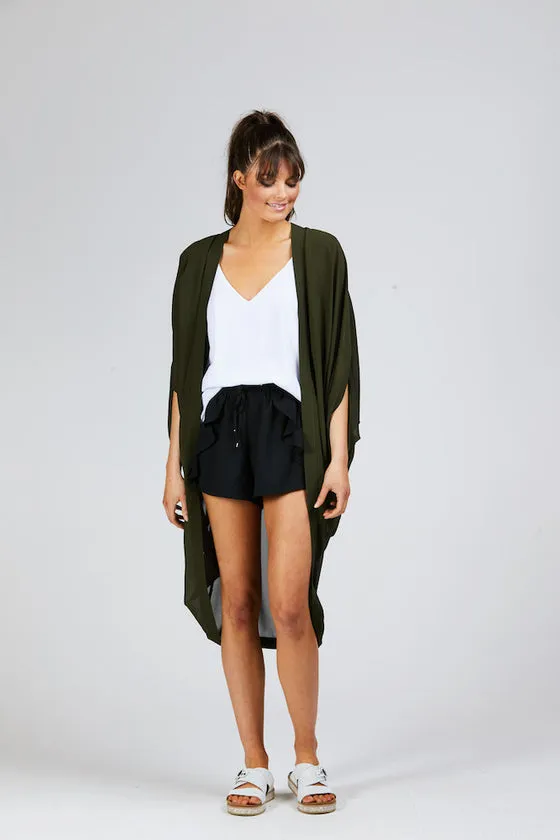 Plain Kimono Khaki Long