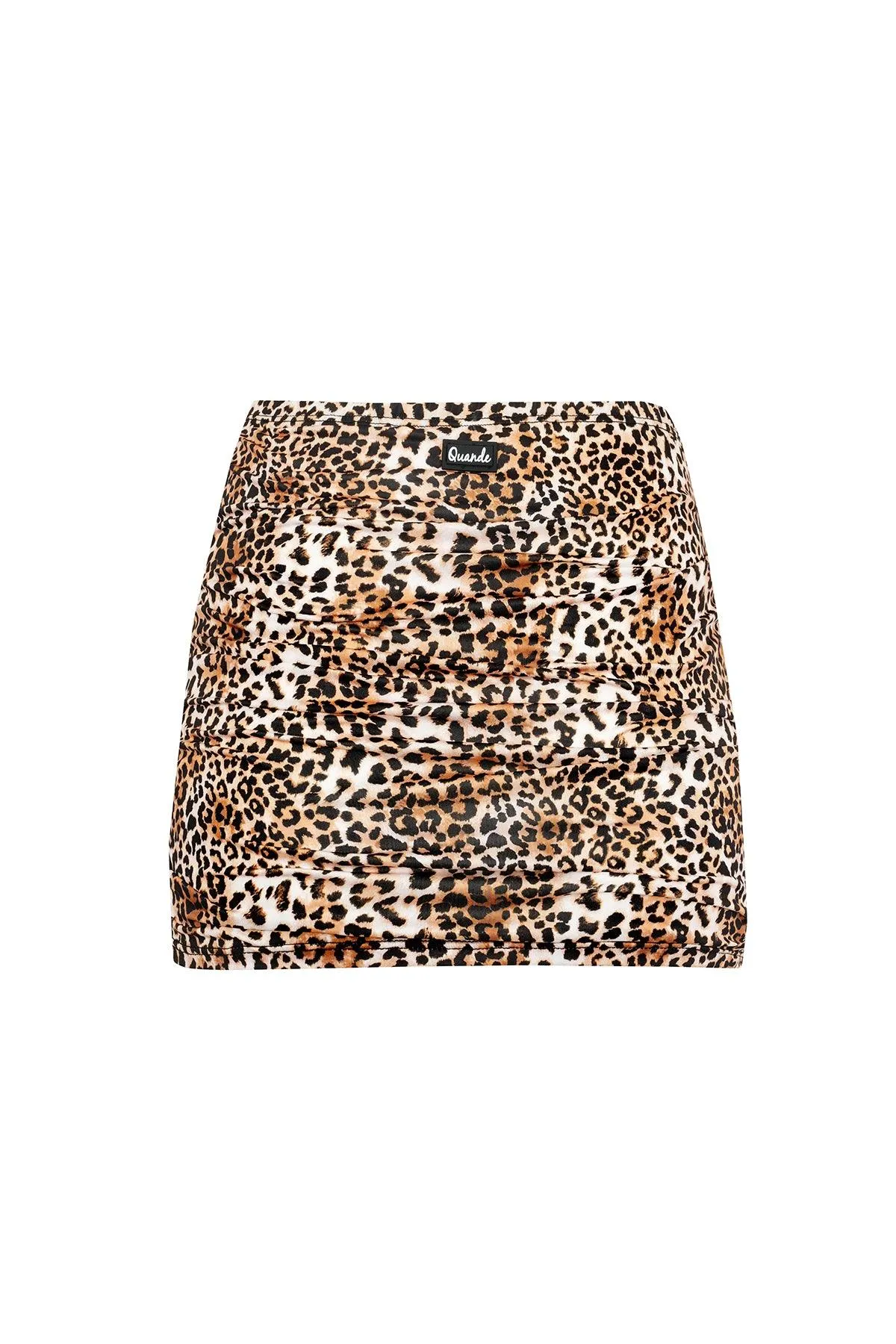QN Leopard Print Mini Skirt Beige with Drawstrings
