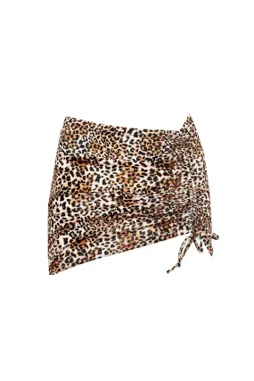 QN Leopard Print Mini Skirt Beige with Drawstrings
