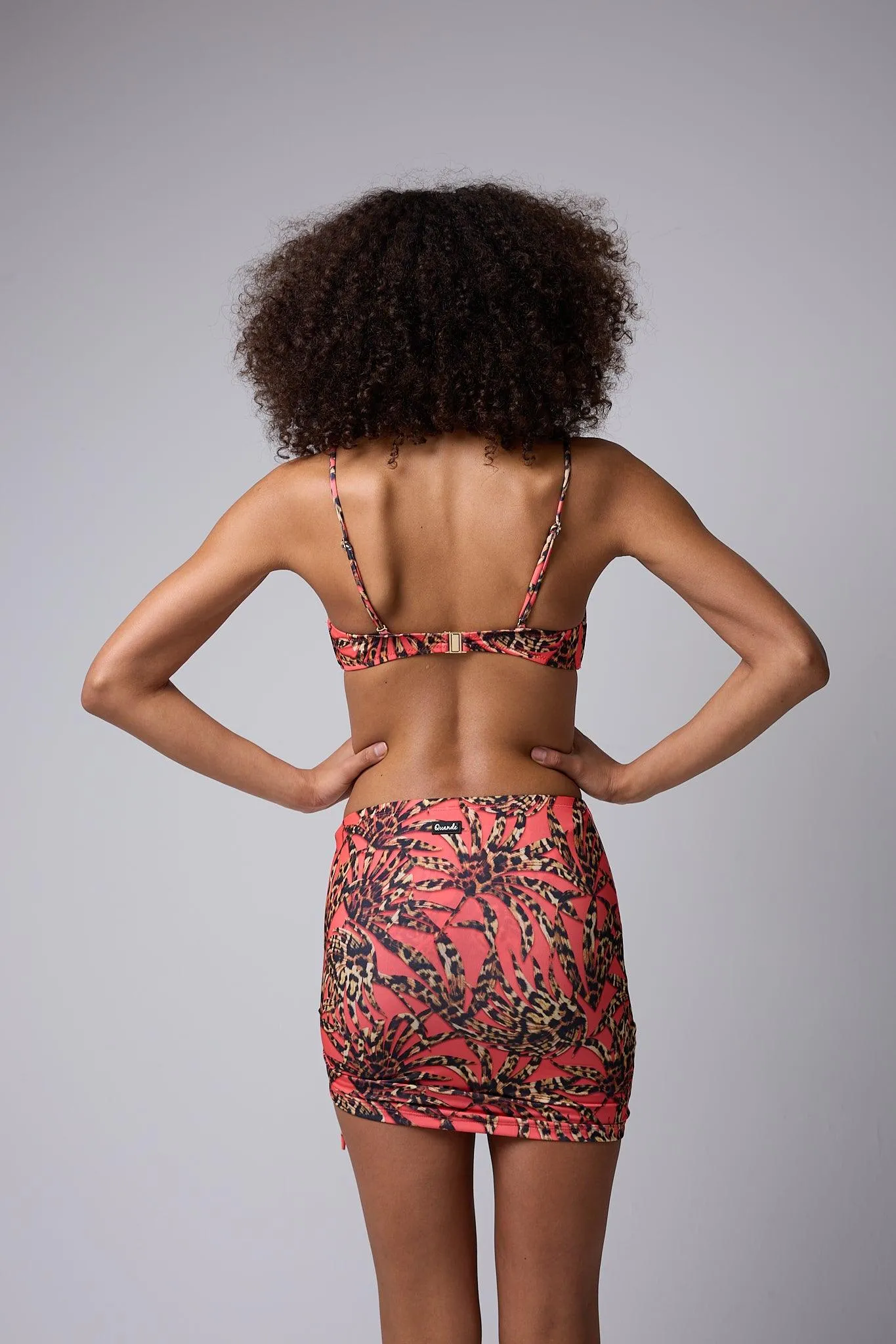 QN Smocked Leopard Print Mini Skirt Red