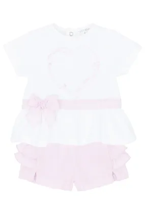 "Caroline" White & Pink Blouse & Shorts