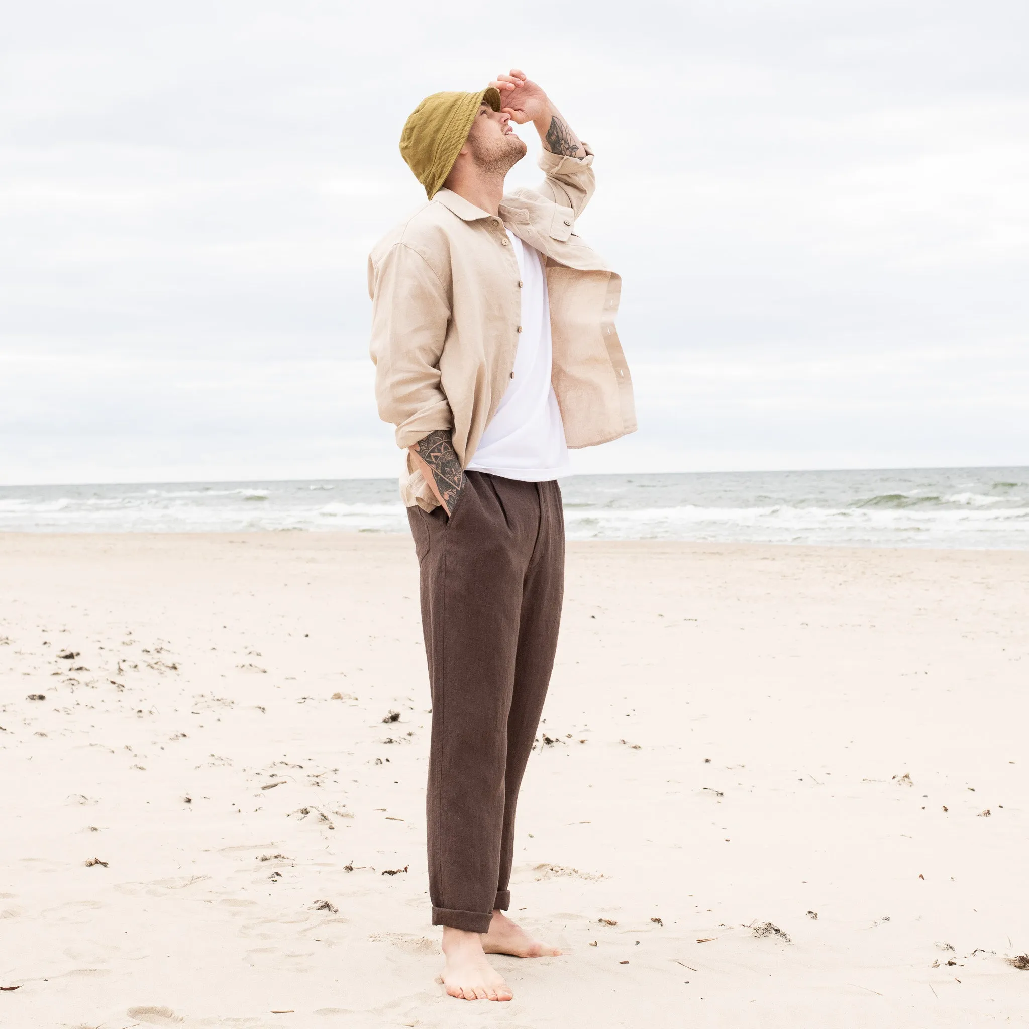 R: Men’s linen pants ALBURY in HEAVY linen (Size: S; Color: Heavy Espresso)