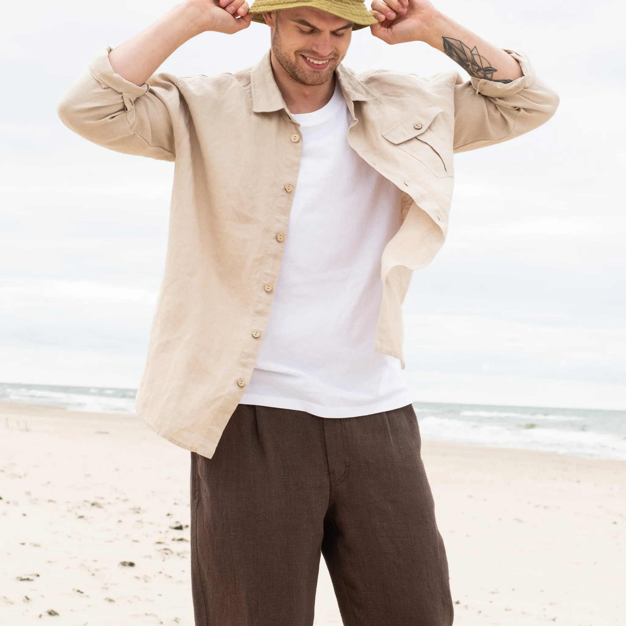 R: Men’s linen pants ALBURY in HEAVY linen (Size: S; Color: Heavy Espresso)
